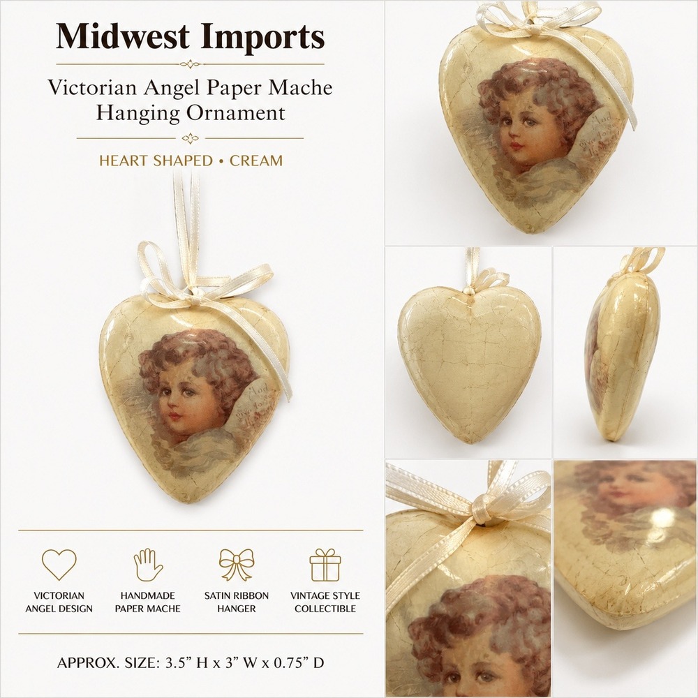 Midwest Importers Vintage Heart Cherub Angel Ornament Mint Green‎ Shabby Chic